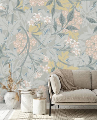 Jasmine vægmaleri i pasteltoner af William Morris