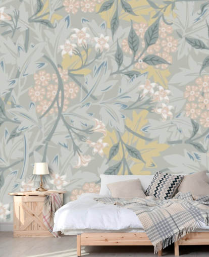 Mural de parede de jasmim em tons pastel de William Morris