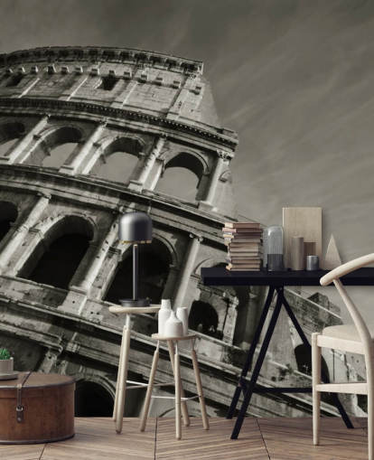 Svart og hvitt Colosseum veggmaleri Svart og hvitt Colosseum veggmaleri