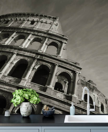 Svart og hvitt Colosseum veggmaleri