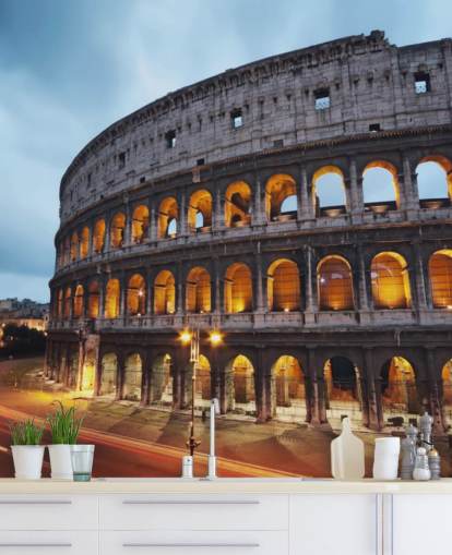 Lit Up Collosseum in the Evening Wallpaper