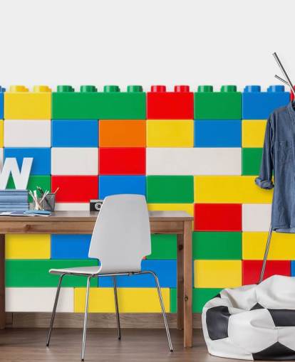 ladrillos de construcción de color en un papel pintado de pared