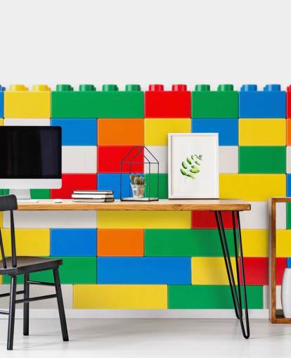 ladrillos de construcción de color en un papel pintado de pared