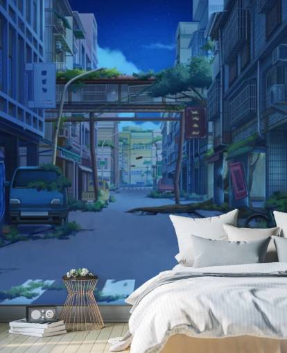 dark and deserted animated city street wallpaper