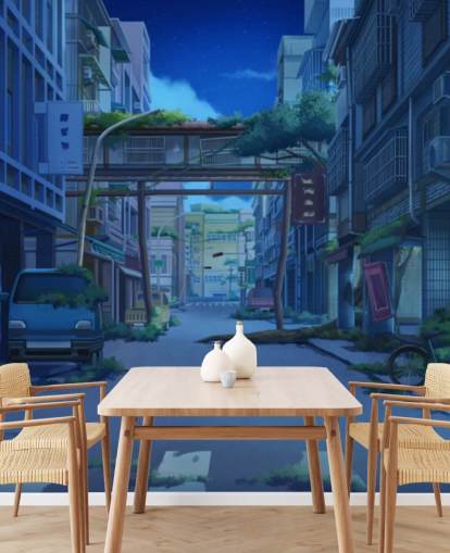 dark and deserted animated city street wallpaper