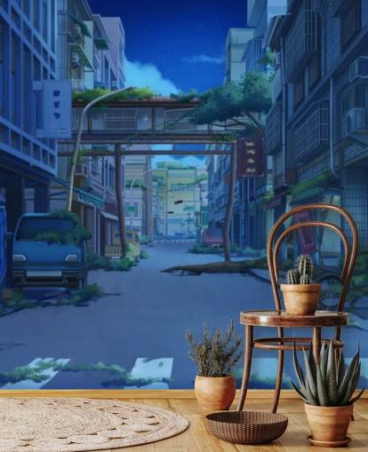 dark and deserted animated city street wallpaper