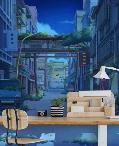 dark and deserted animated city street wallpaper