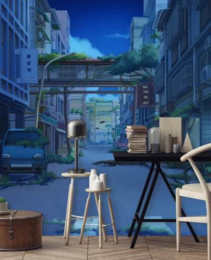 dark and deserted animated city street wallpaper