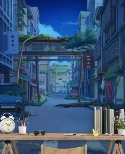 dark and deserted animated city street wallpaper