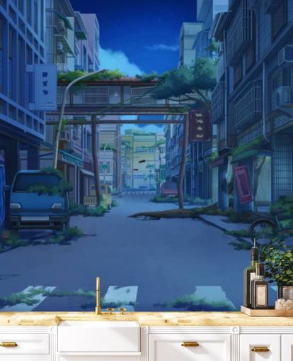 dark and deserted animated city street wallpaper