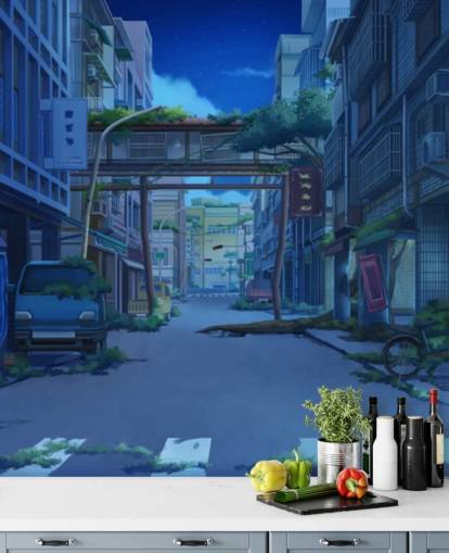 dark and deserted animated city street wallpaper