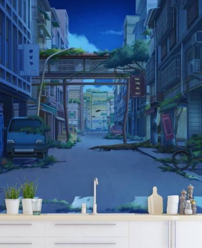 fondo de pantalla animado calle ciudad oscura y desierta