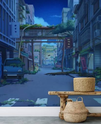 dark and deserted animated city street wallpaper