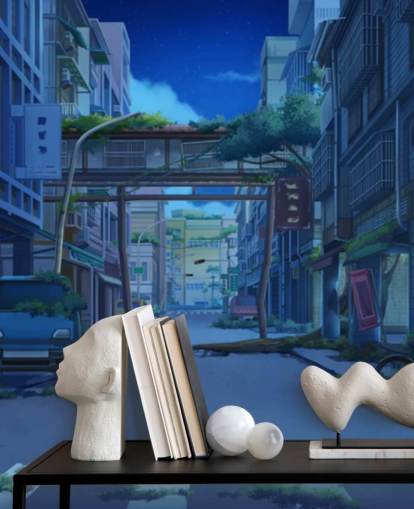 dark and deserted animated city street wallpaper