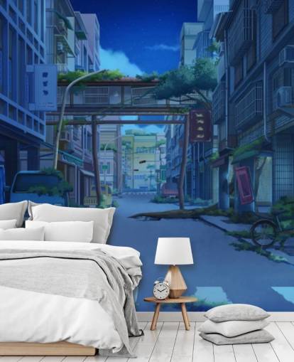 dark and deserted animated city street wallpaper