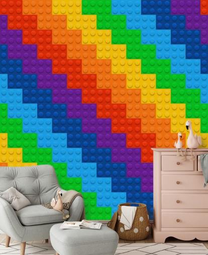 Papel de parede de arco-íris de tijolos de