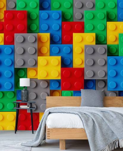 colorful kids wallpaper mural called Toy Brick Fun for kids bedrooms, playrooms and schools
