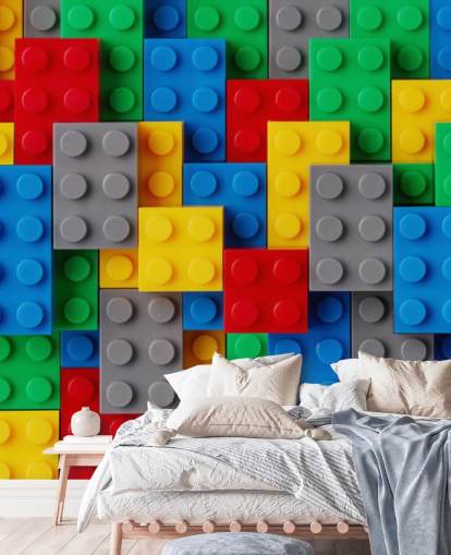 colorful kids wallpaper mural called Toy Brick Fun for kids bedrooms, playrooms and schools