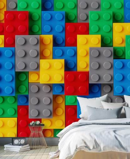 colorful kids wallpaper mural called Toy Brick Fun for kids bedrooms, playrooms and schools