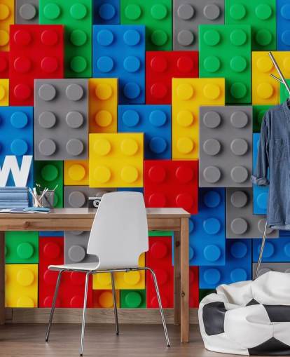 colourful kids wallpaper mural called Toy Brick Fun for kids bedrooms, playrooms and schools
