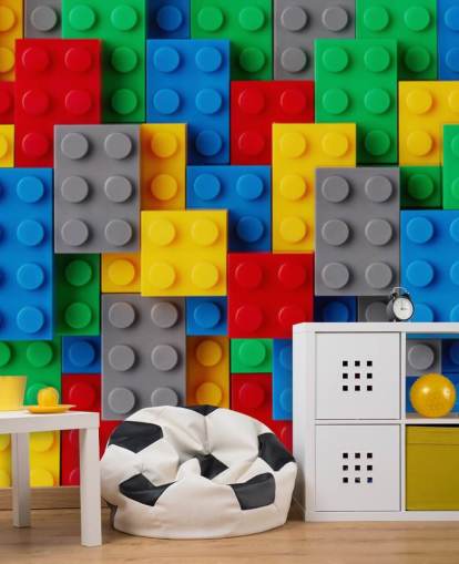 colourful kids wallpaper mural called Toy Brick Fun for kids bedrooms, playrooms and schools