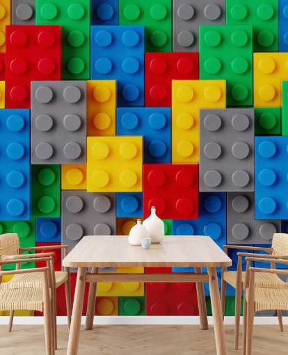 colourful kids wallpaper mural called Toy Brick Fun for kids bedrooms, playrooms and schools