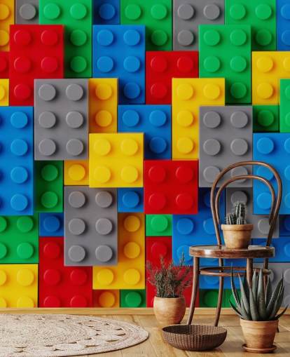 colourful kids wallpaper mural called Toy Brick Fun for kids bedrooms, playrooms and schools