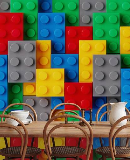 carta da parati murale colorata per bambini chiamata Toy Brick Fun per camerette, sale giochi e scuole