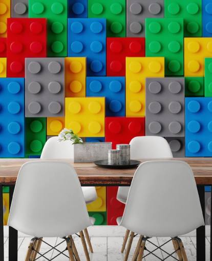 färgglada tapetväggmålning för barn som heter Toy Brick Fun för barnens sovrum, lekrum och skolor
