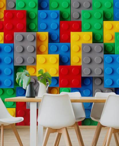 colorido mural de papel pintado para niños llamado Toy Brick Fun para dormitorios infantiles, salas de juegos y escuelas