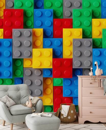colourful kids wallpaper mural called Toy Brick Fun for kids bedrooms, playrooms and schools