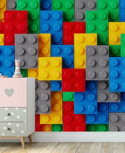 fargerikt tapet for barn kalt Toy Brick Fun for barnerom, lekerom og skoler