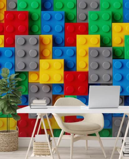 Buntes Tapeten-Wandbild für Kinder namens Toy Brick Fun für Kinderzimmer, Spielzimmer und Schulen Buntes Tapeten-Wandbild für Kinder namens Toy Brick Fun für Kinderzimmer, Spielzimmer und Schulen