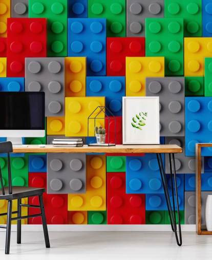 colorful kids wallpaper mural called Toy Brick Fun for kids bedrooms, playrooms and schools