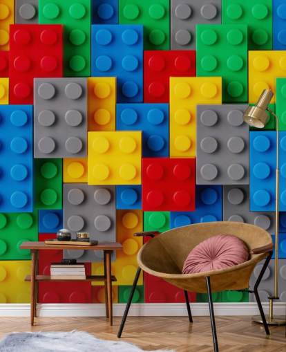 mural de papel de parede infantil colorido chamado Toy Brick Fun para quartos infantis, salas de jogos e escolas mural de papel de parede infantil colorido chamado Toy Brick Fun para quartos infantis, salas de jogos e escolas