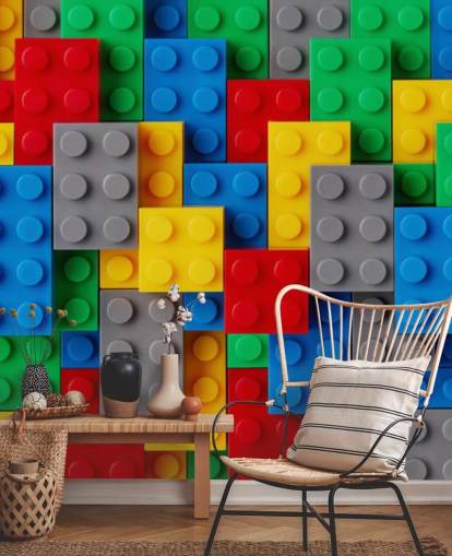 colorful kids wallpaper mural called Toy Brick Fun for kids bedrooms, playrooms and schools