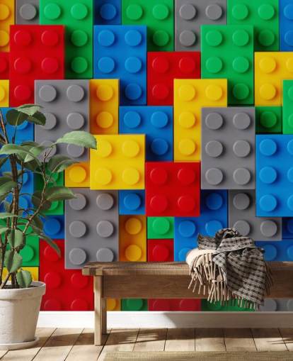 colorido mural de papel pintado para niños llamado Toy Brick Fun para dormitorios infantiles, salas de juegos y escuelas colorido mural de papel pintado para niños llamado Toy Brick Fun para dormitorios infantiles, salas de juegos y escuelas