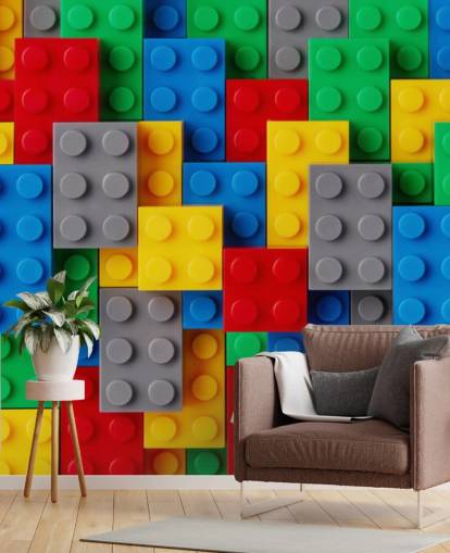 kleurrijke muurschildering voor kinderen genaamd Toy Brick Fun voor kinderkamers, speelkamers en scholen kleurrijke muurschildering voor kinderen genaamd Toy Brick Fun voor kinderkamers, speelkamers en scholen