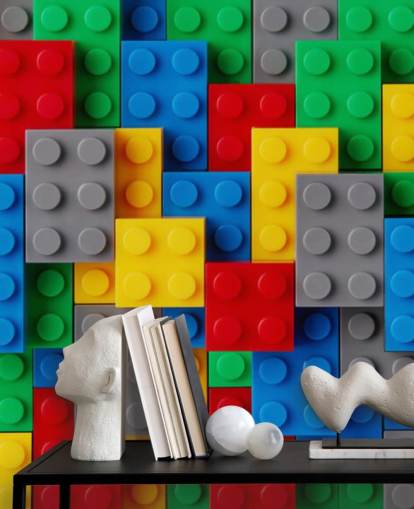 colourful kids wallpaper mural called Toy Brick Fun for kids bedrooms, playrooms and schools