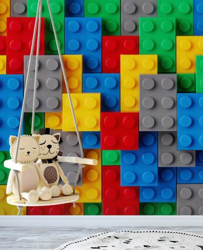 colourful kids wallpaper mural called Toy Brick Fun for kids bedrooms, playrooms and schools