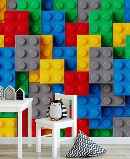 papier peint mural coloré pour enfants appelé Toy Brick Fun pour les chambres d'enfants, les salles de jeux et les écoles