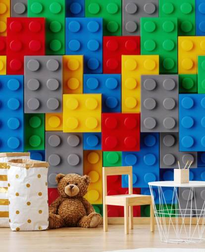 kleurrijke muurschildering voor kinderen genaamd Toy Brick Fun voor kinderkamers, speelkamers en scholen