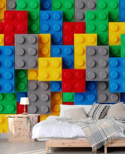 mural de papel de parede infantil colorido chamado Toy Brick Fun para quartos infantis, salas de jogos e escolas mural de papel de parede infantil colorido chamado Toy Brick Fun para quartos infantis, salas de jogos e escolas