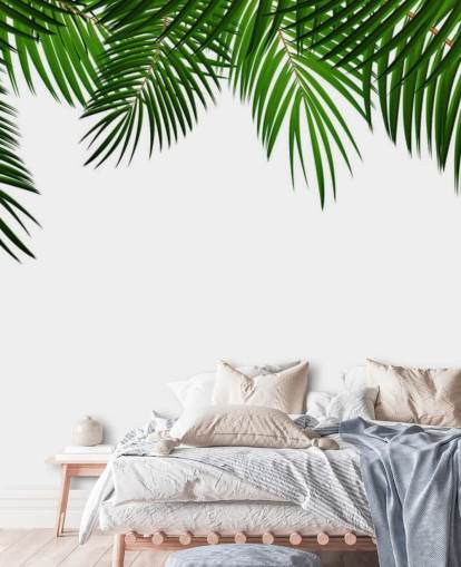 decorazione murale con foglie di palma in cima a uno sfondo bianco