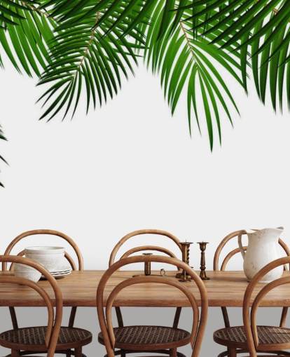 decorazione murale con foglie di palma in cima a uno sfondo bianco