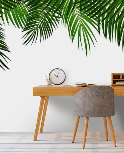 decorazione murale con foglie di palma in cima a uno sfondo bianco