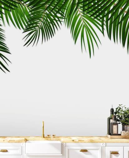 Palmblätter oben auf einem weißen Hintergrund Fototapete