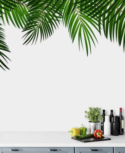 palmblad på toppen av en vit bakgrund väggmålning