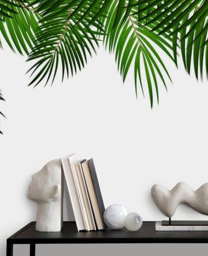 palm leaves at the top of a white background wall mural