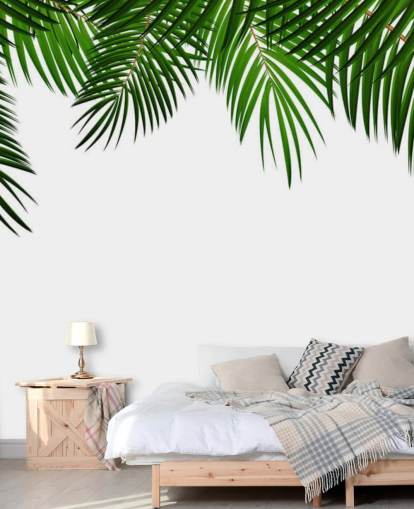 decorazione murale con foglie di palma in cima a uno sfondo bianco